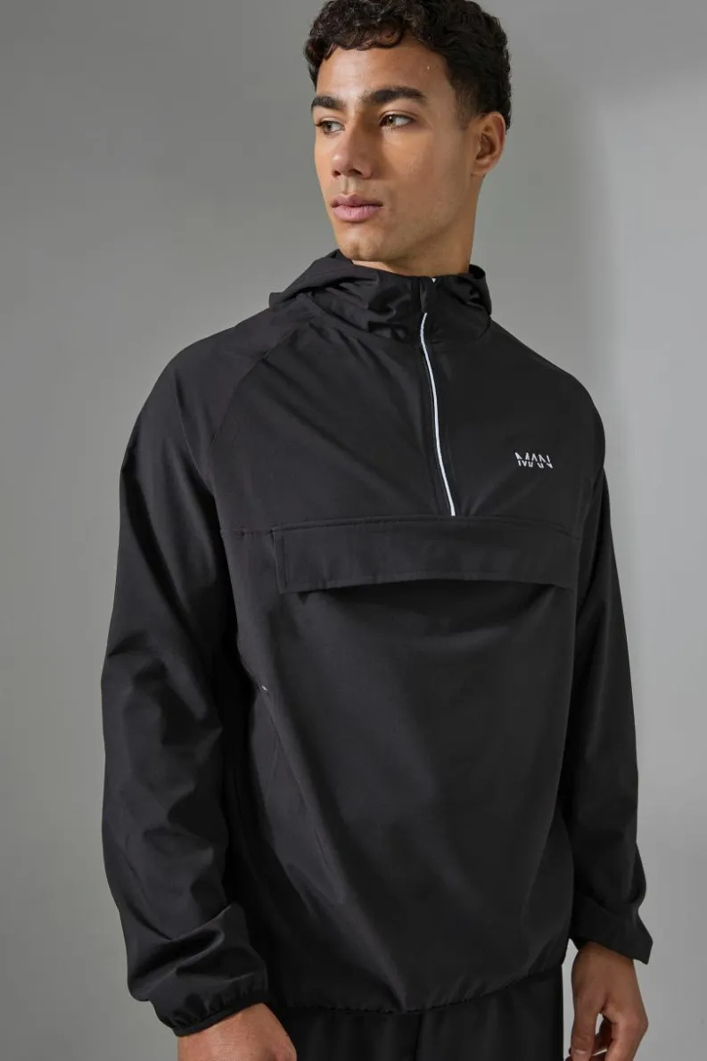 Cheap boohooMAN Man Active Shower Resist 1/4 Zip Boxy Hooded Windbreaker black