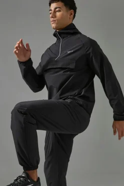 Cheap boohooMAN Man Active Shower Resist 1/4 Zip Boxy Hooded Windbreaker black