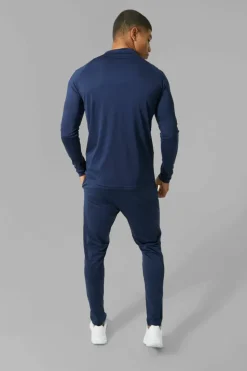 Outlet boohooMAN Man Active Skinny Crew Neck 1/4 Zip Tracksuit navy