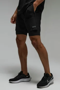 Discount boohooMAN Man Active Stretch 2 in 1 5inch Grid Short black