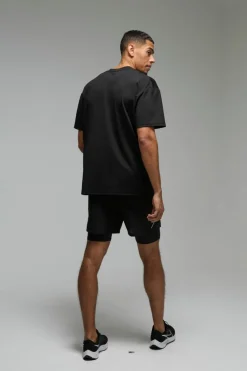 Discount boohooMAN Man Active Stretch 2 in 1 5inch Grid Short black