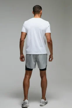 Discount boohooMAN Man Active Stretch 2 in 1 5inch Grid Short grey