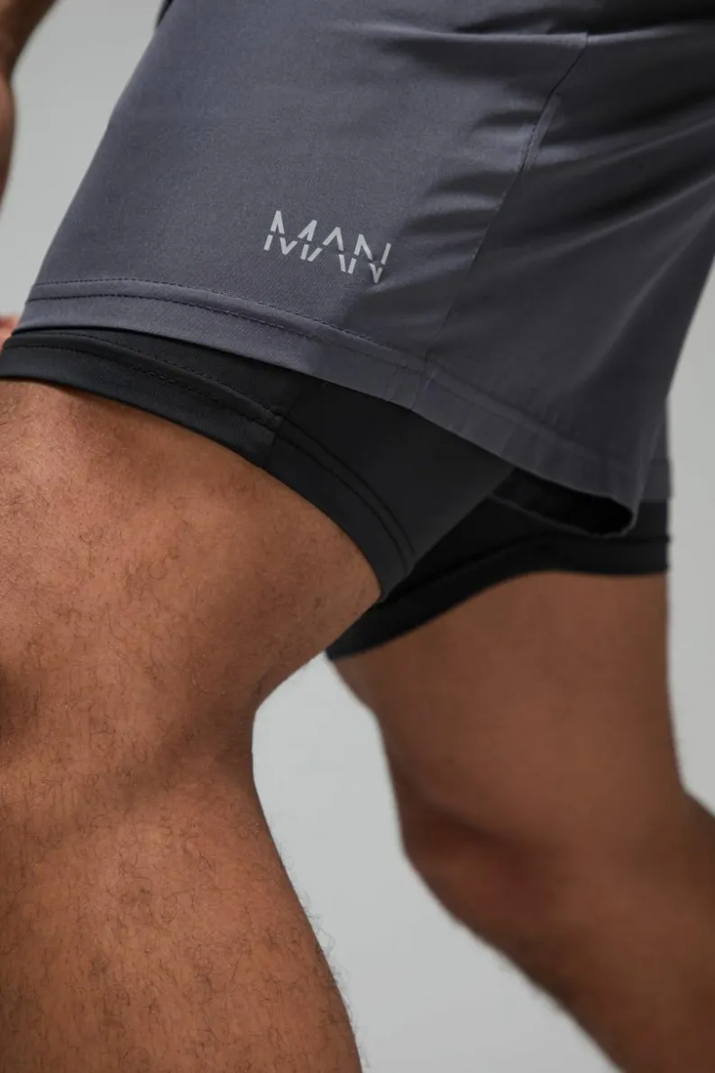Outlet boohooMAN Man Active Stretch Woven 5inch 2in1 Short charcoal