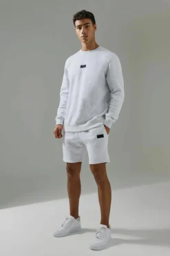 Hot boohooMAN Man Active Sweatshirt & Short Tracksuit light grey