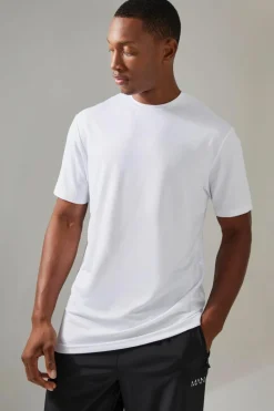 Sale boohooMAN Man Active Sweat-Wicking Gym Performance T-Shirt white