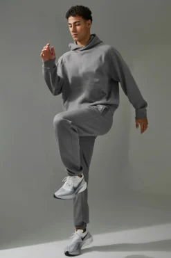 Best boohooMAN Man Active Training Dept Boxy Embossed Tracksuit charcoal