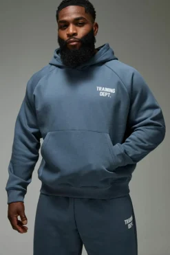 Best boohooMAN Man Active Training Dept Boxy Brushed Hoodie blue