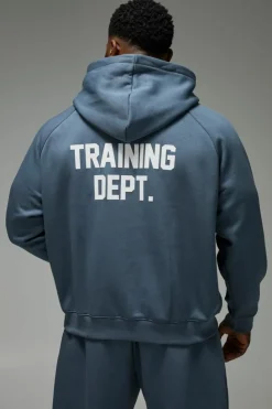 Best boohooMAN Man Active Training Dept Boxy Brushed Hoodie blue