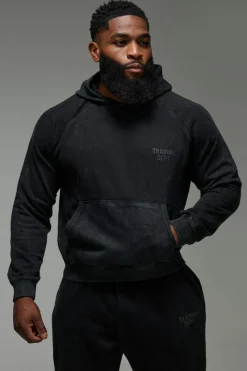 Clearance boohooMAN Man Active Training Dept. Boxy Washed Hoodie black