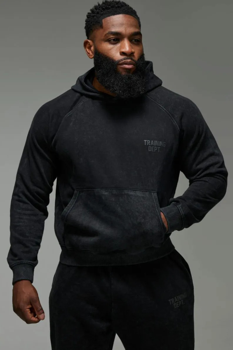 Clearance boohooMAN Man Active Training Dept. Boxy Washed Hoodie black