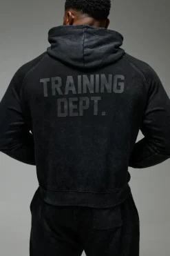 Clearance boohooMAN Man Active Training Dept. Boxy Washed Hoodie black