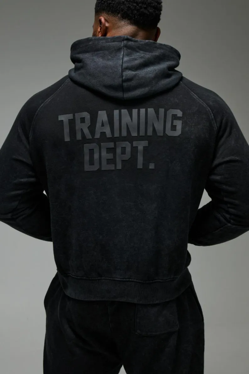 Clearance boohooMAN Man Active Training Dept. Boxy Washed Hoodie black