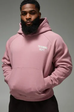 Shop boohooMAN Man Active Training Dept Boxy Brushed Hoodie pink