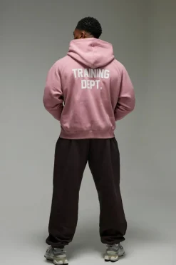 Shop boohooMAN Man Active Training Dept Boxy Brushed Hoodie pink