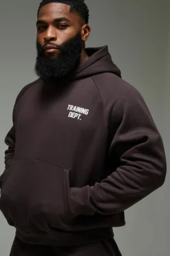 Shop boohooMAN Man Active Training Dept Boxy Brushed Hoodie dark brown