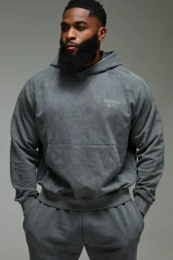 Flash Sale boohooMAN Man Active Training Dept. Boxy Washed Hoodie grey