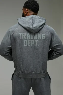 Flash Sale boohooMAN Man Active Training Dept. Boxy Washed Hoodie grey