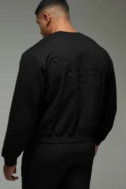 Sale boohooMAN Man Active Training Dept Boxy Embossed Sweatshirt black