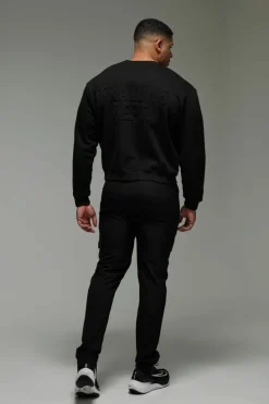 Sale boohooMAN Man Active Training Dept Boxy Embossed Sweatshirt black