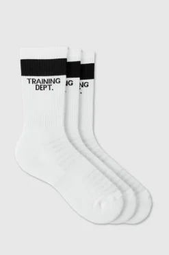 Online boohooMAN Man Active Training Dept Cushioned Crew 3 Pack Socks white