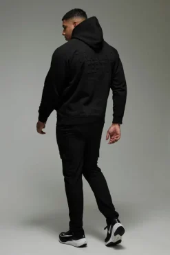 Hot boohooMAN Man Active Training Dept Embossed Oversized Hoodie black