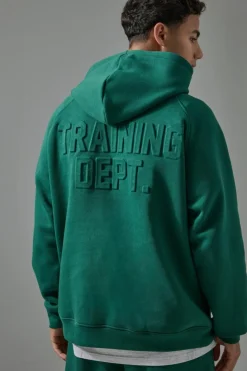 Cheap boohooMAN Man Active Training Dept Embossed Oversized Hoodie green