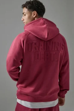 New boohooMAN Man Active Training Dept Embossed Oversized Hoodie berry