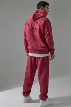 New boohooMAN Man Active Training Dept Embossed Oversized Hoodie berry