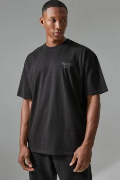 Online boohooMAN Man Active Training Dept Oversized Embossed T-shirt black