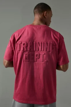 Sale boohooMAN Man Active Training Dept Oversized Embossed T-shirt berry