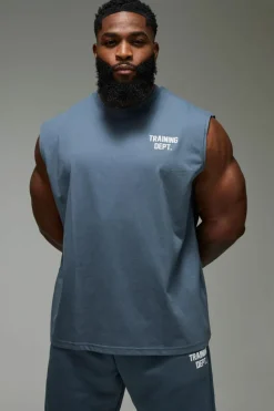 Online boohooMAN Man Active Training Dept. Oversized Tank blue