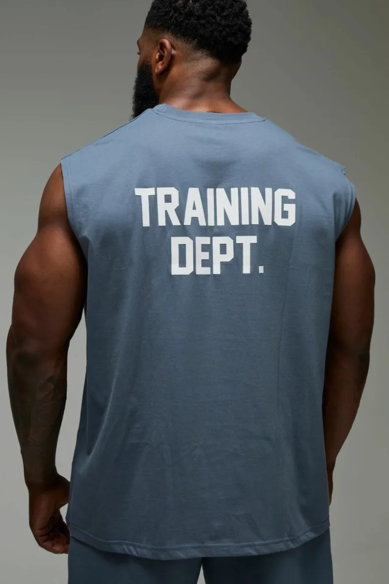 Online boohooMAN Man Active Training Dept. Oversized Tank blue