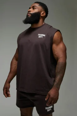 Shop boohooMAN Man Active Training Dept. Oversized Tank dark brown