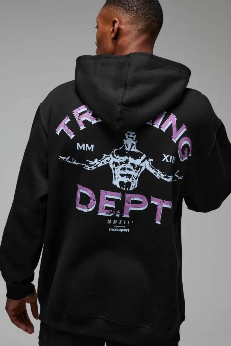 Store boohooMAN Man Active Training Dept Oversized Hoodie black