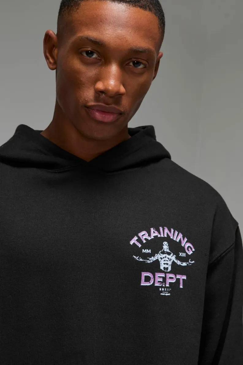 Store boohooMAN Man Active Training Dept Oversized Hoodie black