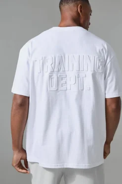 Outlet boohooMAN Man Active Training Dept Oversized Embossed T-shirt white