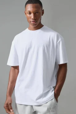 Outlet boohooMAN Man Active Training Dept Oversized Embossed T-shirt white