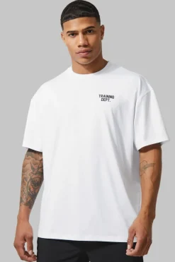 Cheap boohooMAN Man Active Training Dept Performance Oversized T Shirt white