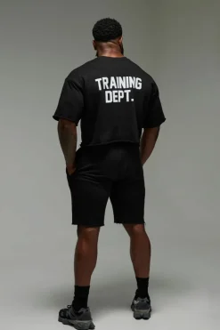 Online boohooMAN Man Active Training Dept Short Cropped Sleeve Sweat black