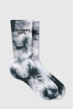Store boohooMAN Man Active Training Dept Tie-dye Crew Socks black