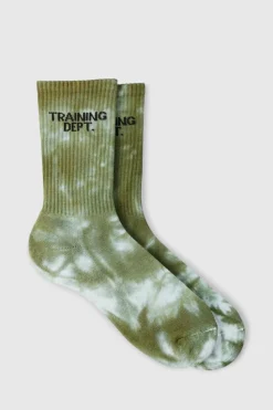 Cheap boohooMAN Man Active Training Dept Tie-dye Crew Socks khaki