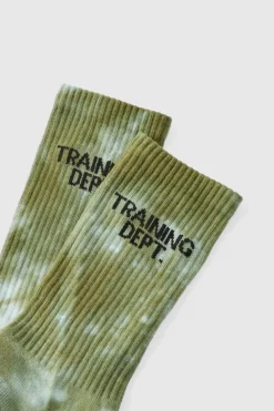 Cheap boohooMAN Man Active Training Dept Tie-dye Crew Socks khaki