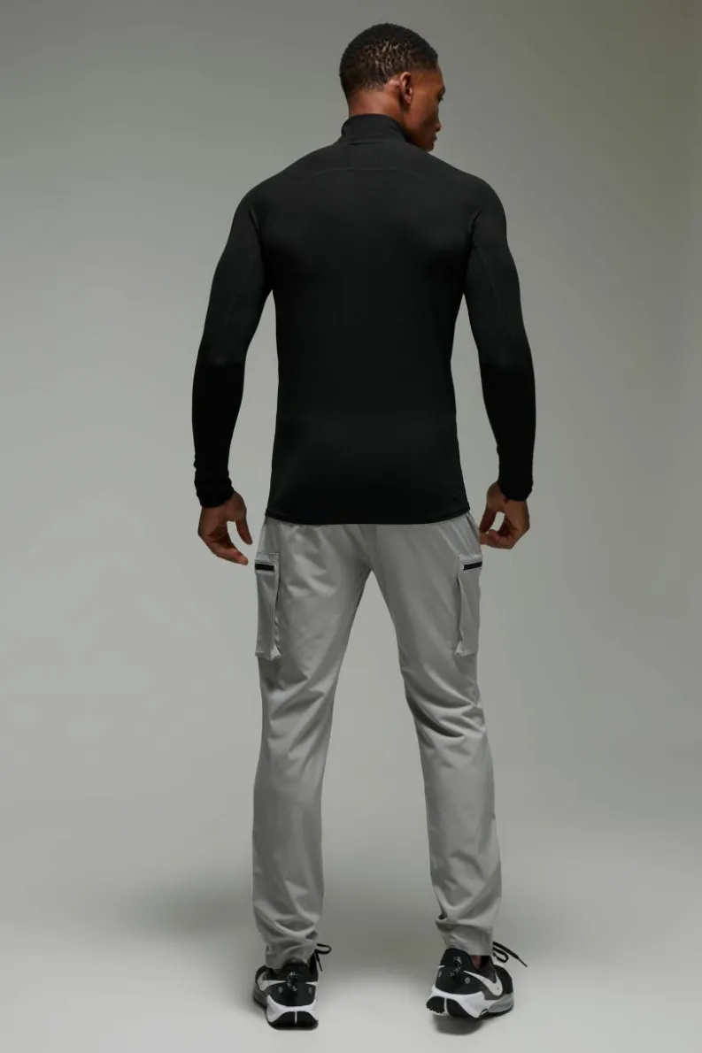 Discount boohooMAN Man Active Waffle Texture Muscle Fit 1/4 Zip black