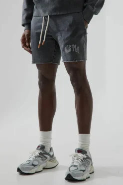 Shop boohooMAN Man Active Washed Rest Day Regular Fit 5inch Shorts black
