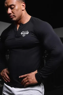 Clearance boohooMAN Man Active X OG Gym Muscle Fit Long Sleeve Henley black