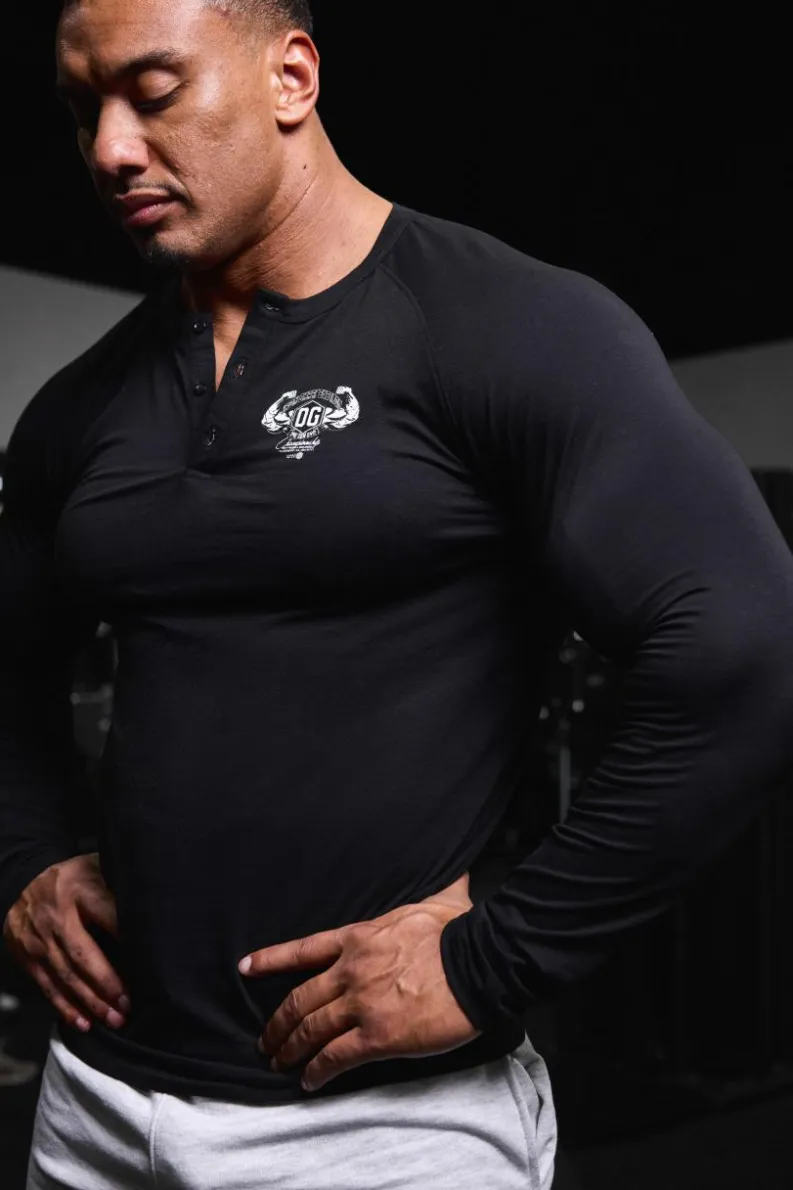 Clearance boohooMAN Man Active X OG Gym Muscle Fit Long Sleeve Henley black