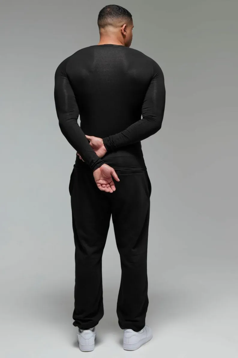 Clearance boohooMAN Man Active X OG Gym Muscle Fit Long Sleeve Henley black