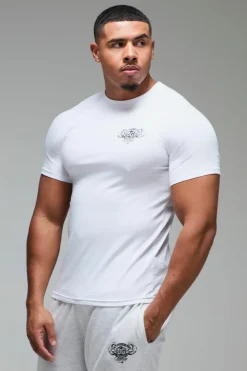 Outlet boohooMAN Man Active X OG Gym Muscle Fit T-shirt white