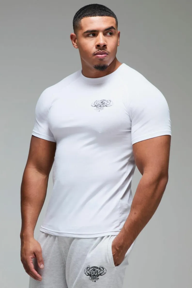 Outlet boohooMAN Man Active X OG Gym Muscle Fit T-shirt white
