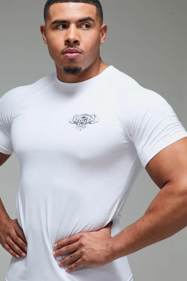 Outlet boohooMAN Man Active X OG Gym Muscle Fit T-shirt white